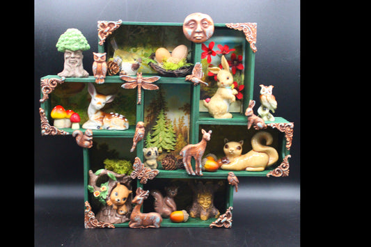 Very Nice Large Forest Themed Shadow Box! Squirrel, Raccoon, Deer, Bunny Wall Decor!