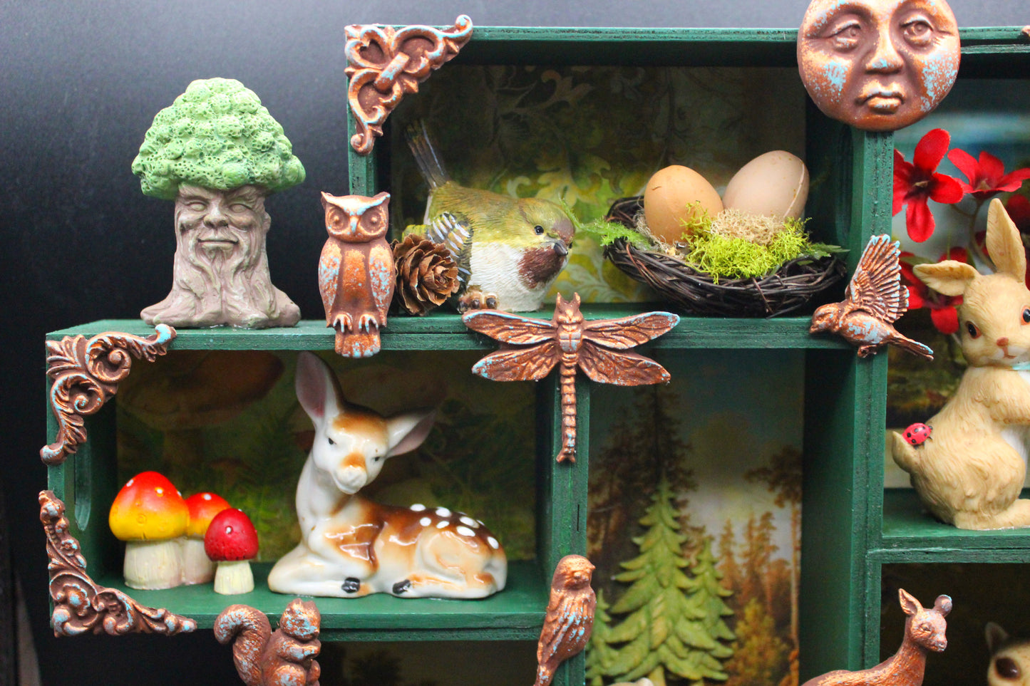 Very Nice Large Forest Themed Shadow Box! Squirrel, Raccoon, Deer, Bunny Wall Decor!