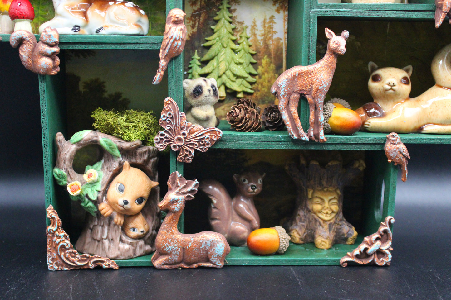 Very Nice Large Forest Themed Shadow Box! Squirrel, Raccoon, Deer, Bunny Wall Decor!