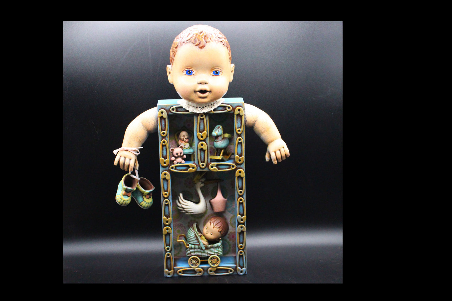 Unusual Baby Doll Shadow Box! Altered Art Doll!