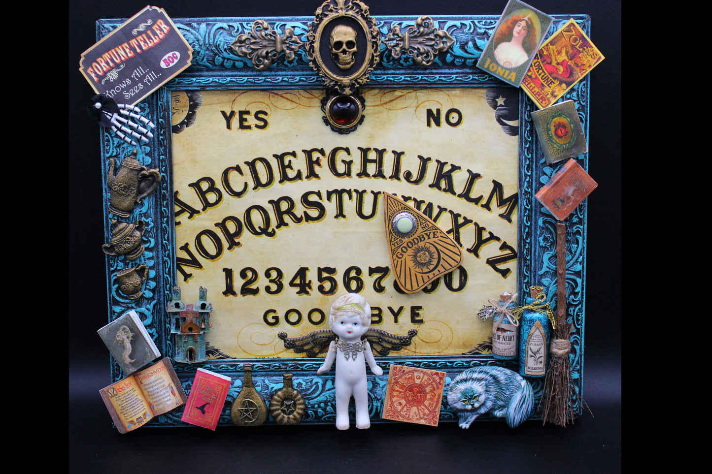 Ouija Board Art Frame!  Mixed Media Occult Themed Art!