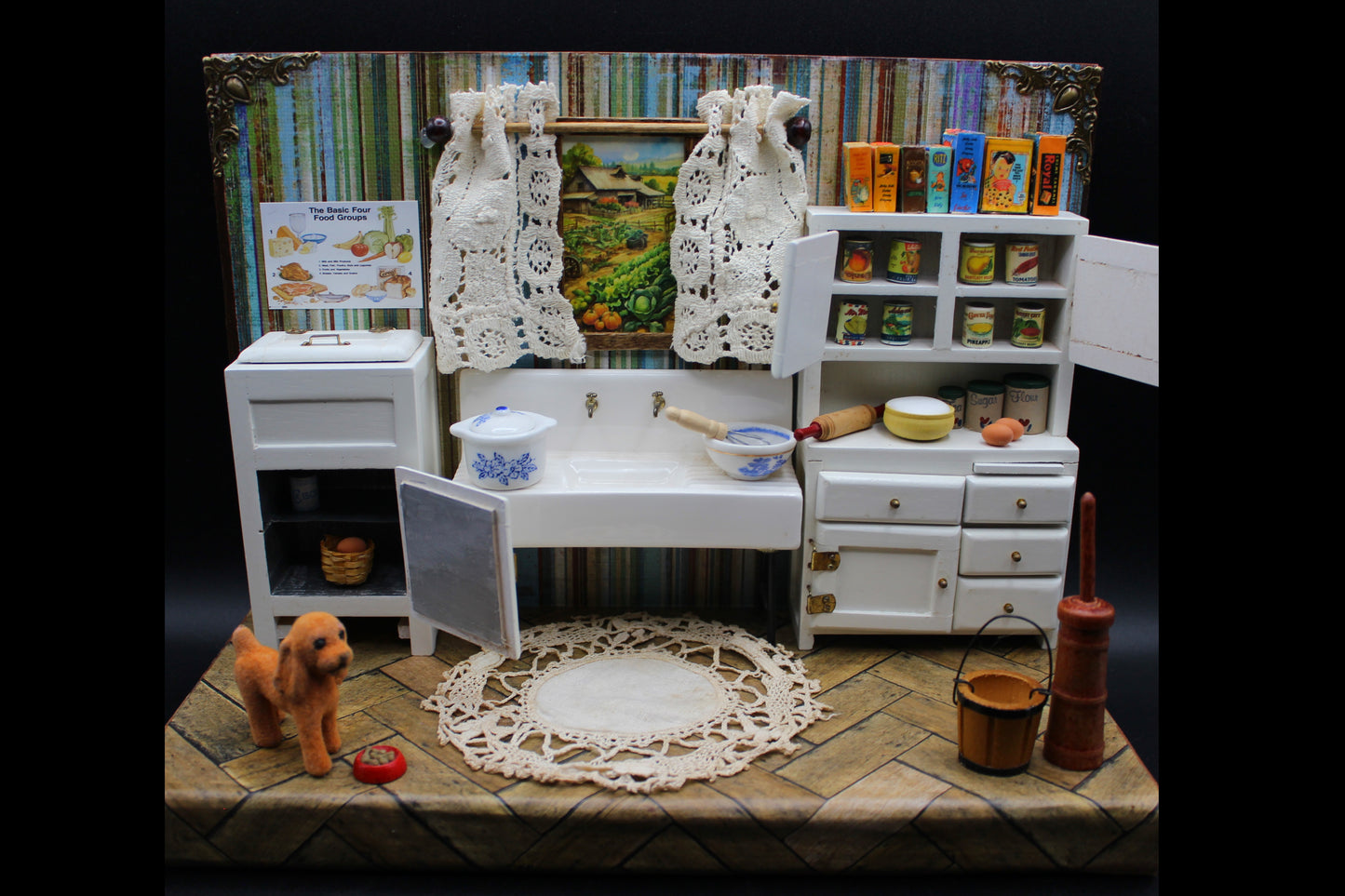 Miniature Vintage Farmhouse Kitchen Diorama, Room box!