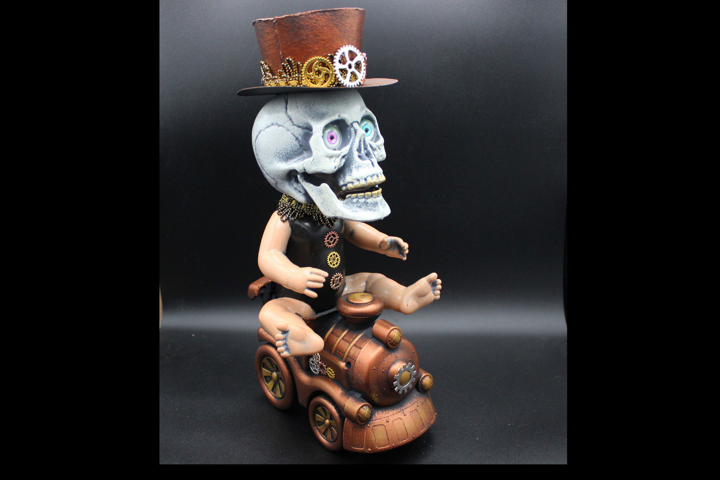 Cute Steampunk Skull Baby Riding on a Train!