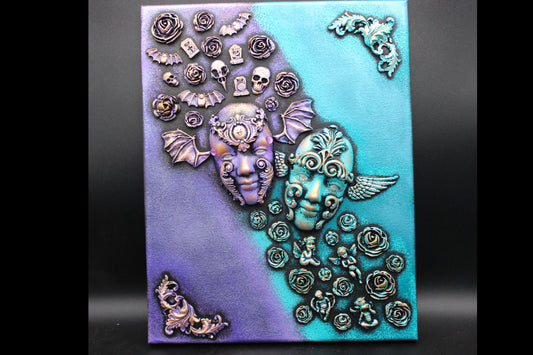 Angel and Devil Masks, Mixed Media, Assemblage Art Wall Hanging!