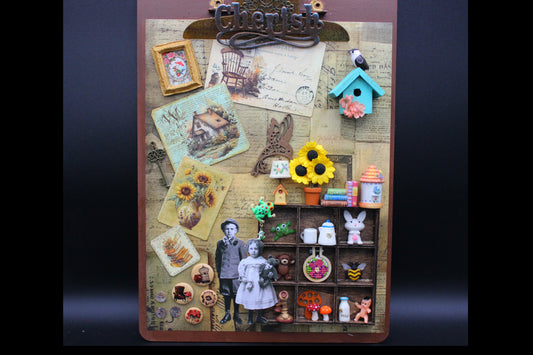 Clip Board, Shadow Box, Diorama, Mixed Media, Country Charm Wall Art!