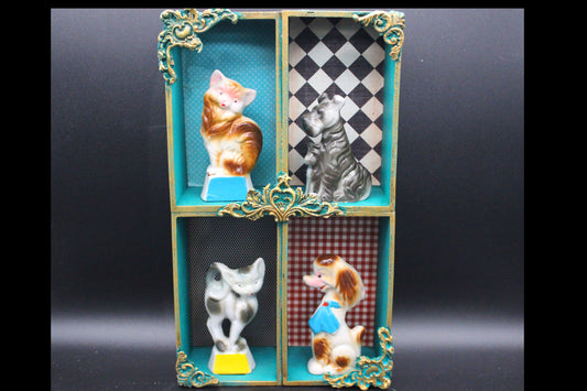 Cute Kitschy Shadow Box with Vintage Figurines!