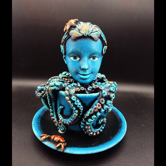 Teal Octopus Girl in a Tea Cup