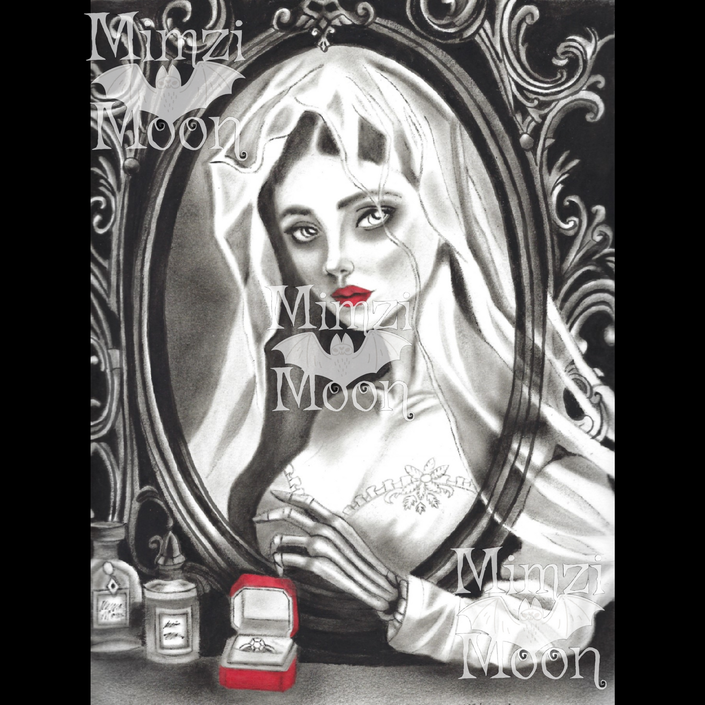 Corpse Bride Reflected in a Mirror, Original Art by Mimzi Moon