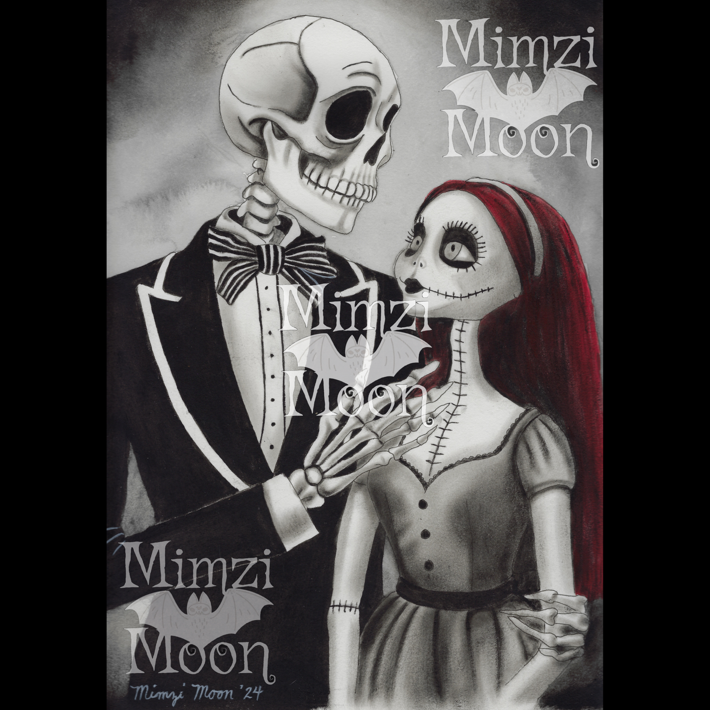 Nightmare Before Christmas, Jack and Sally Inspired Original Art by Mimzi Moon