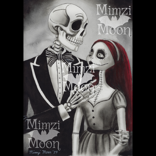 Nightmare Before Christmas, Jack and Sally Inspired Original Art by Mimzi Moon