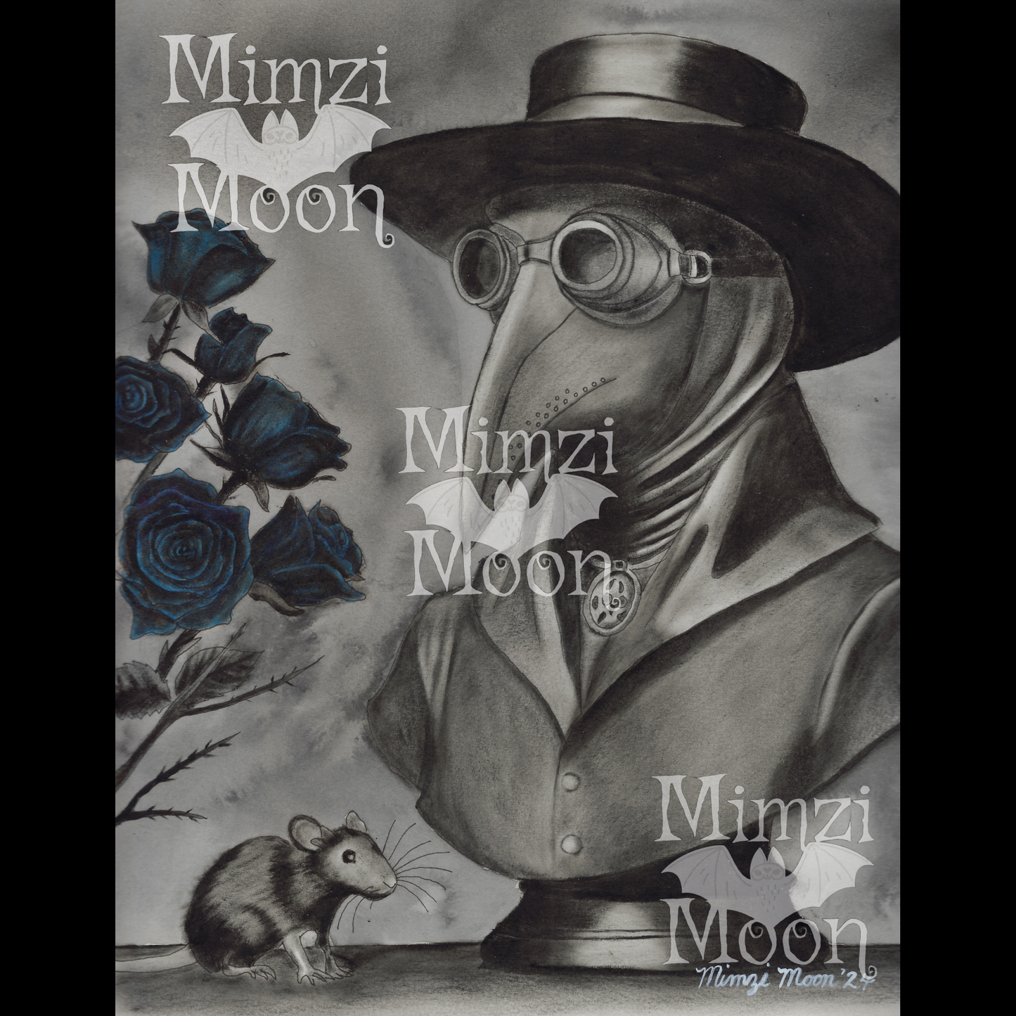 Plague Doctor Mask. Origianl Art Print by Mimzi Moon