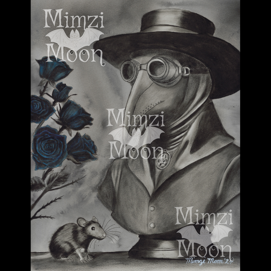 Plague Doctor Mask. Origianl Art Print by Mimzi Moon