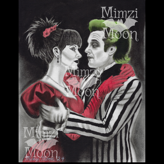 Handsome Beetlejuice and Lydia Original Art Print by Mimzi Moon