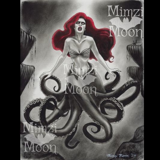 Haunting Octopus Mermaid Original Art Print by Mimzi Moon
